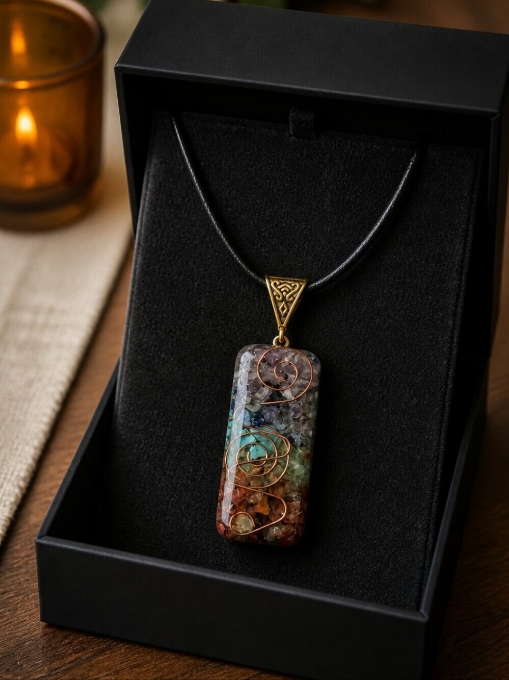 Shakra Colorful Pendant Crystal Semi-Precious Stone Crushed Stone Necklace